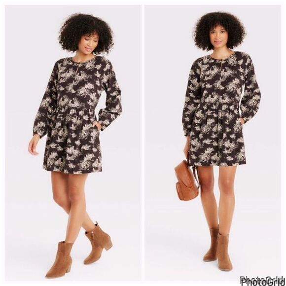 Universal Thread Dresses & Skirts - Universal Thread Black Corduroy Floral Dress